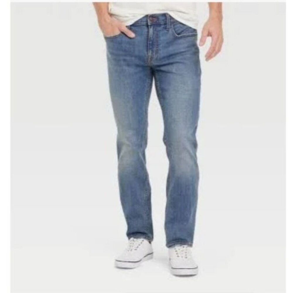 Goodfellow & Co Mens Straight Slim Fit Stretch Jeans W32 L34 Light Wash Denim